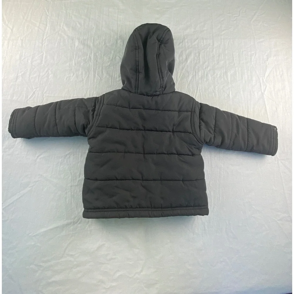 OshKosh Bgosh Boys‎ Gray Hooded Puffer Jacket Buffalo Plaid Fleece Lined 24M